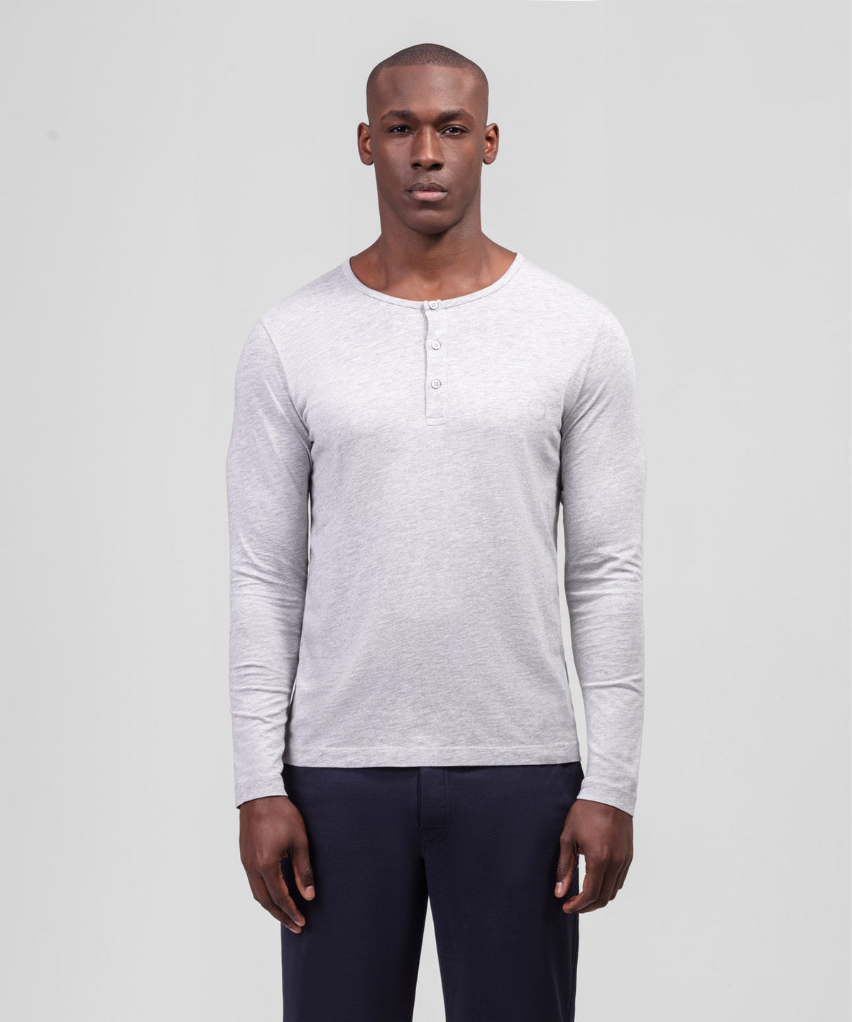 Long-Sleeved Henley: Heather Grey