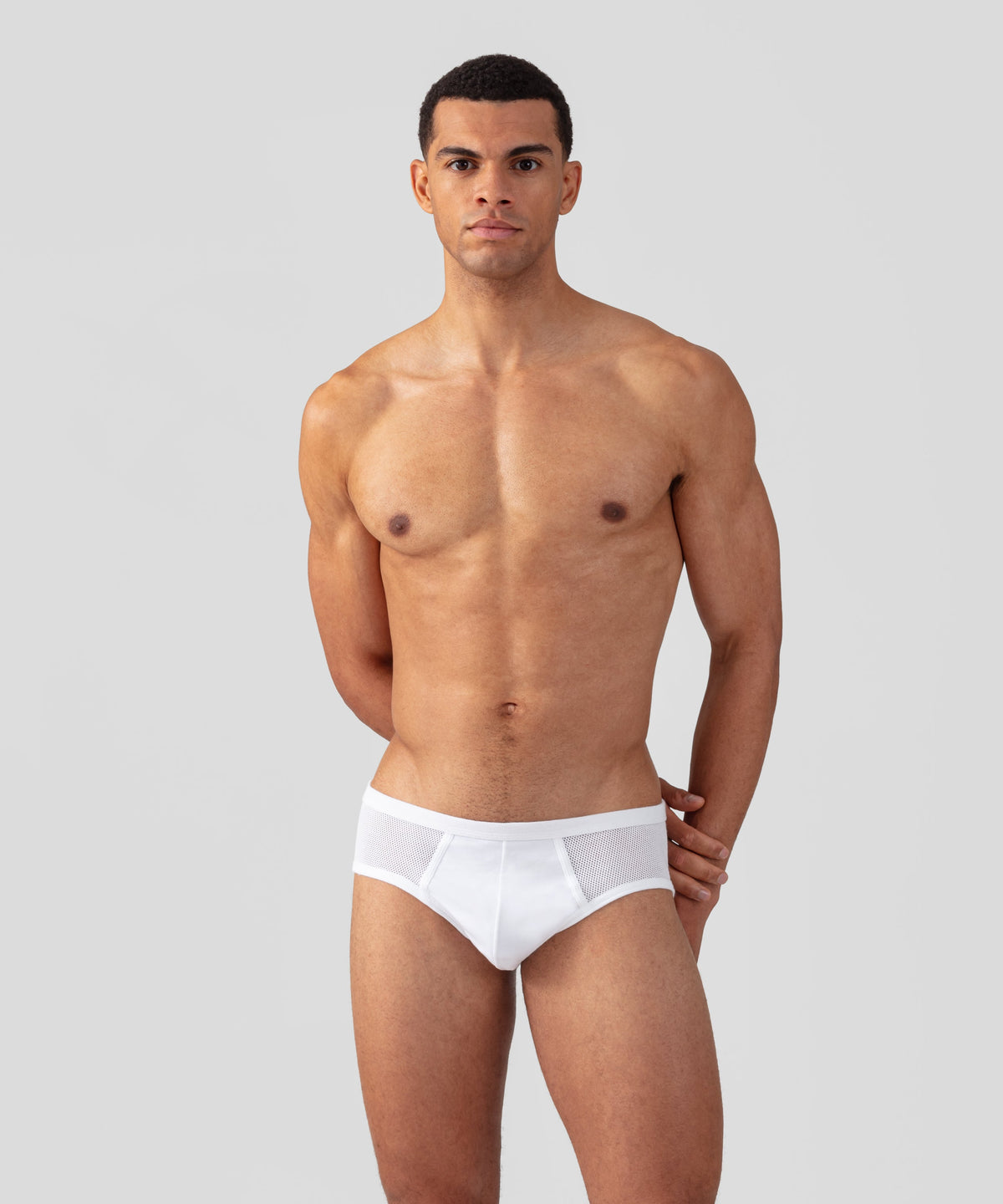 Cotton Mesh Y-Front Briefs: White
