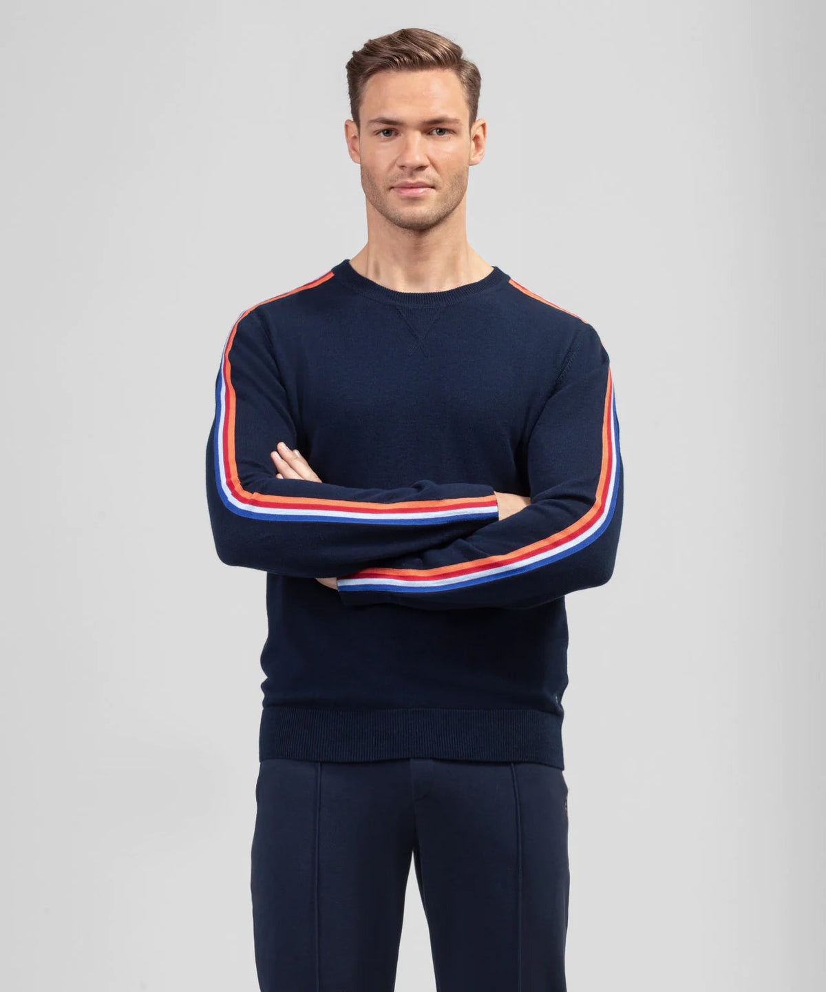 Cotton Cashmere Sweatshirt w Side Stripes: Navy