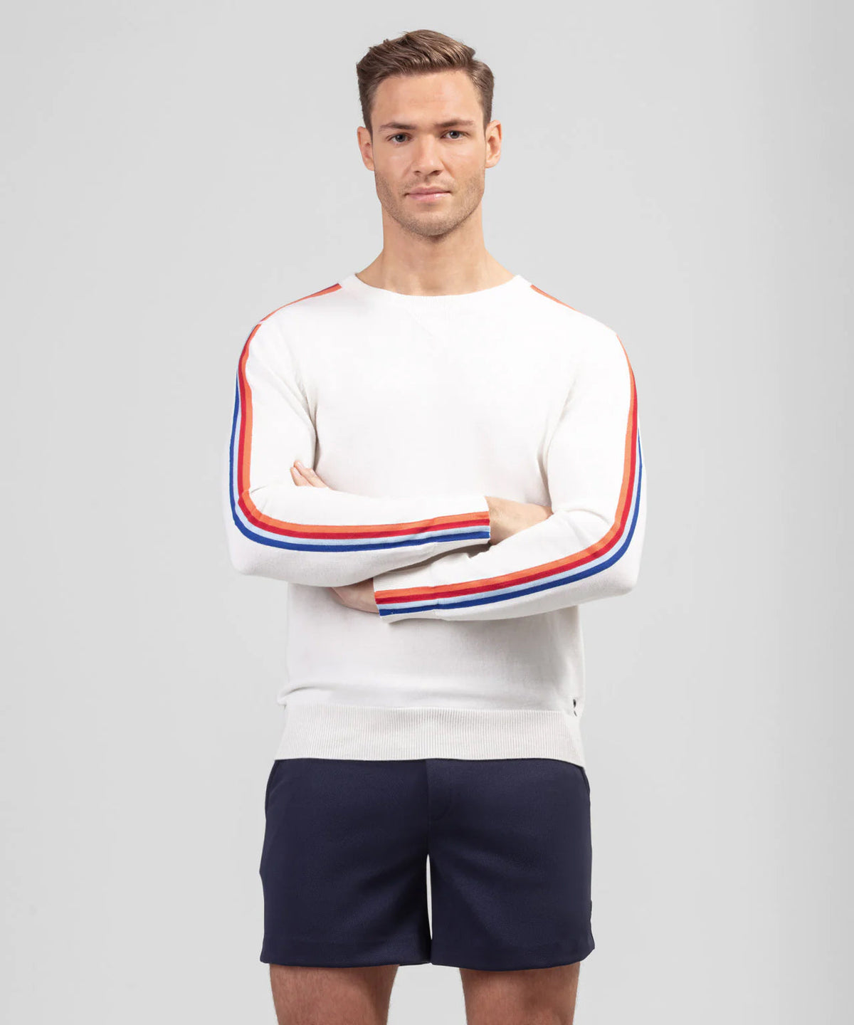 Cotton Cashmere Sweatshirt w Side Stripes: Off White