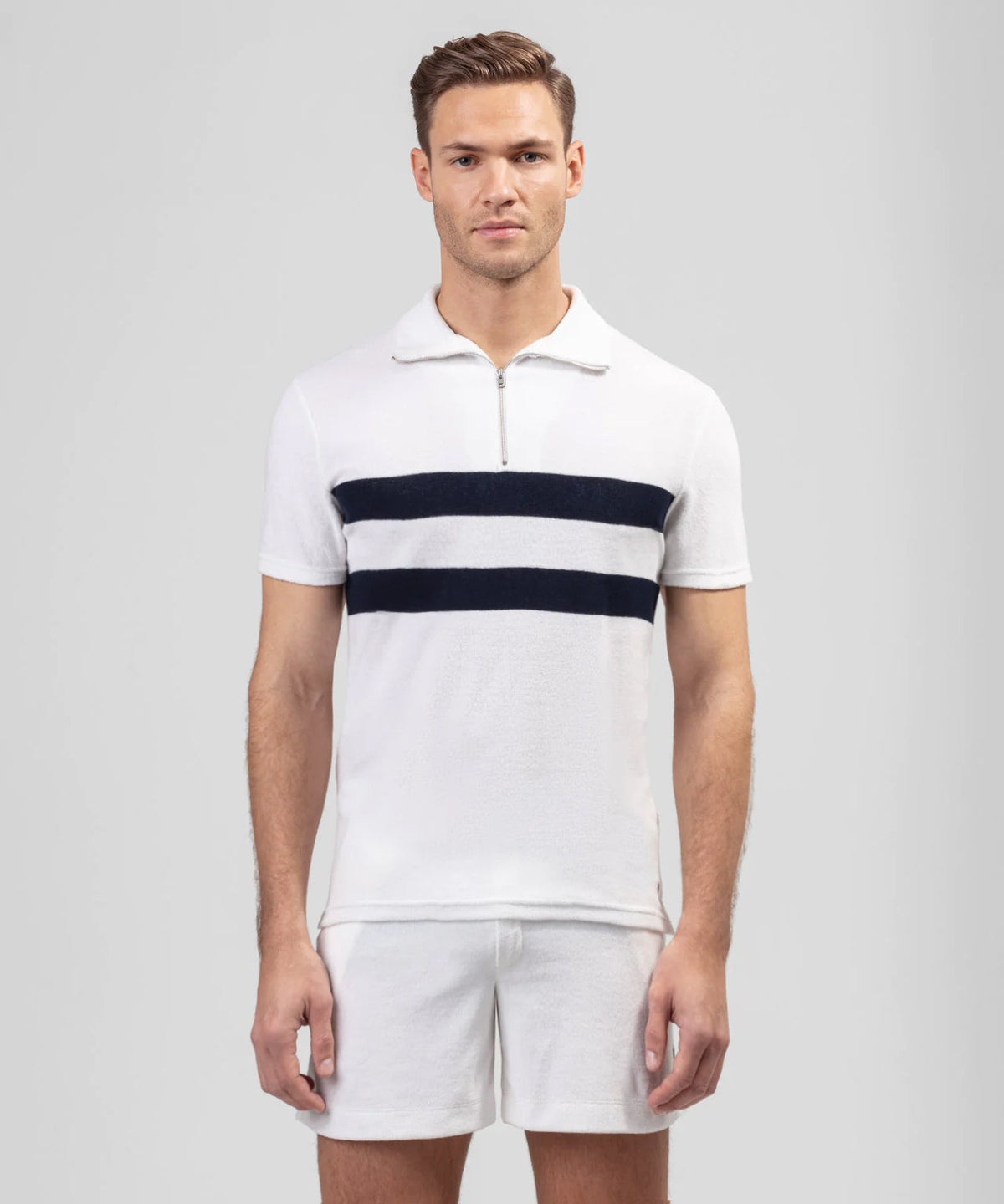 Terry Cotton RD Polo Stripes: Off White