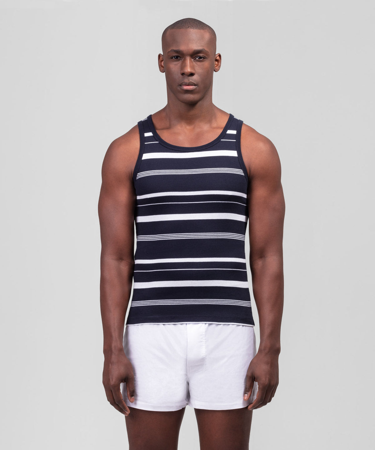 Ribbed Tank Top Irregular Stripes: Navy/White