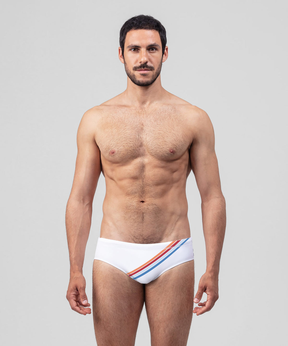Swim Briefs Diagonal Multico Stripes: White