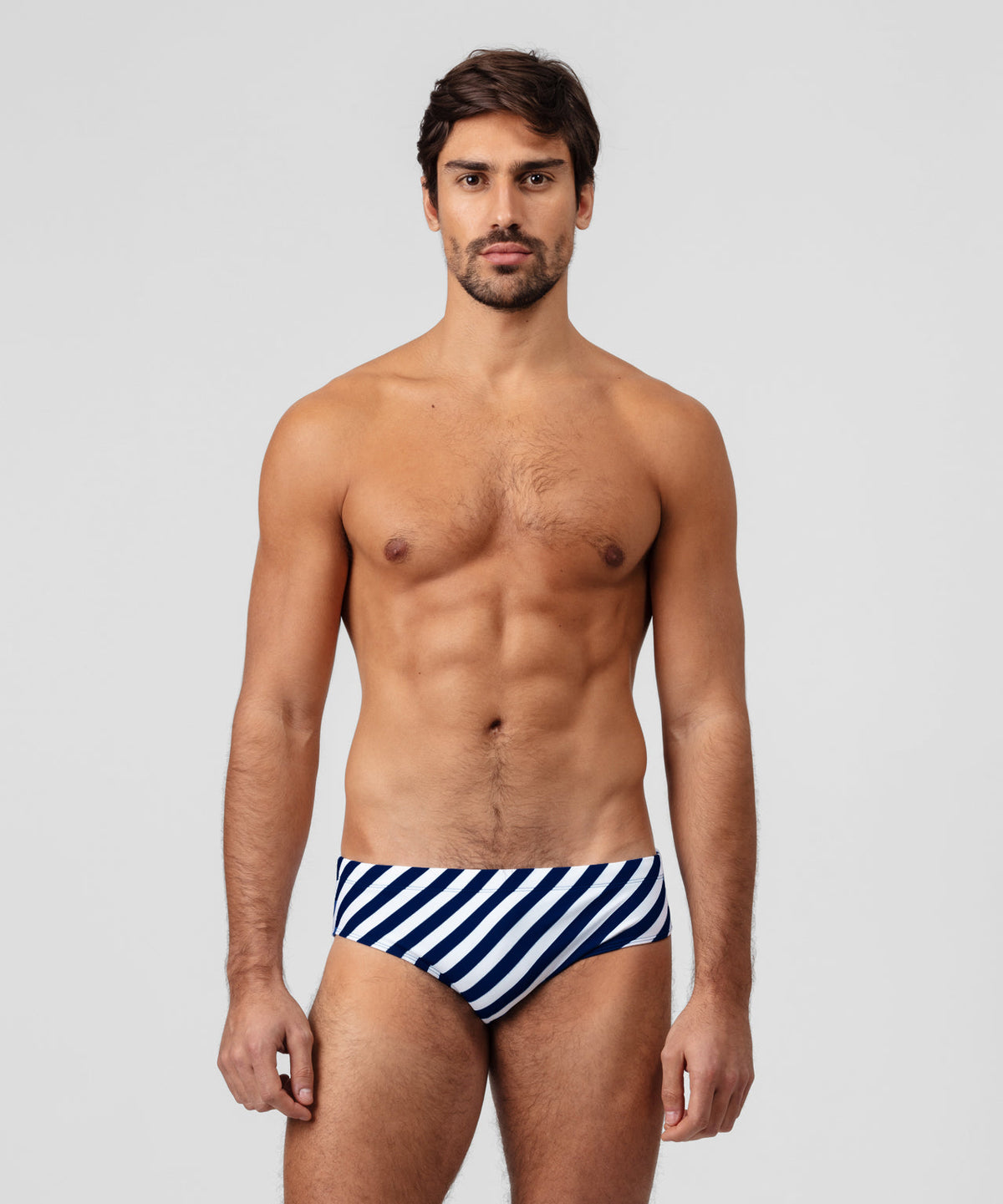 Swim Briefs Diagonal Stripes: Navy/White
