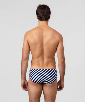 Swim Briefs Diagonal Stripes: Navy/White