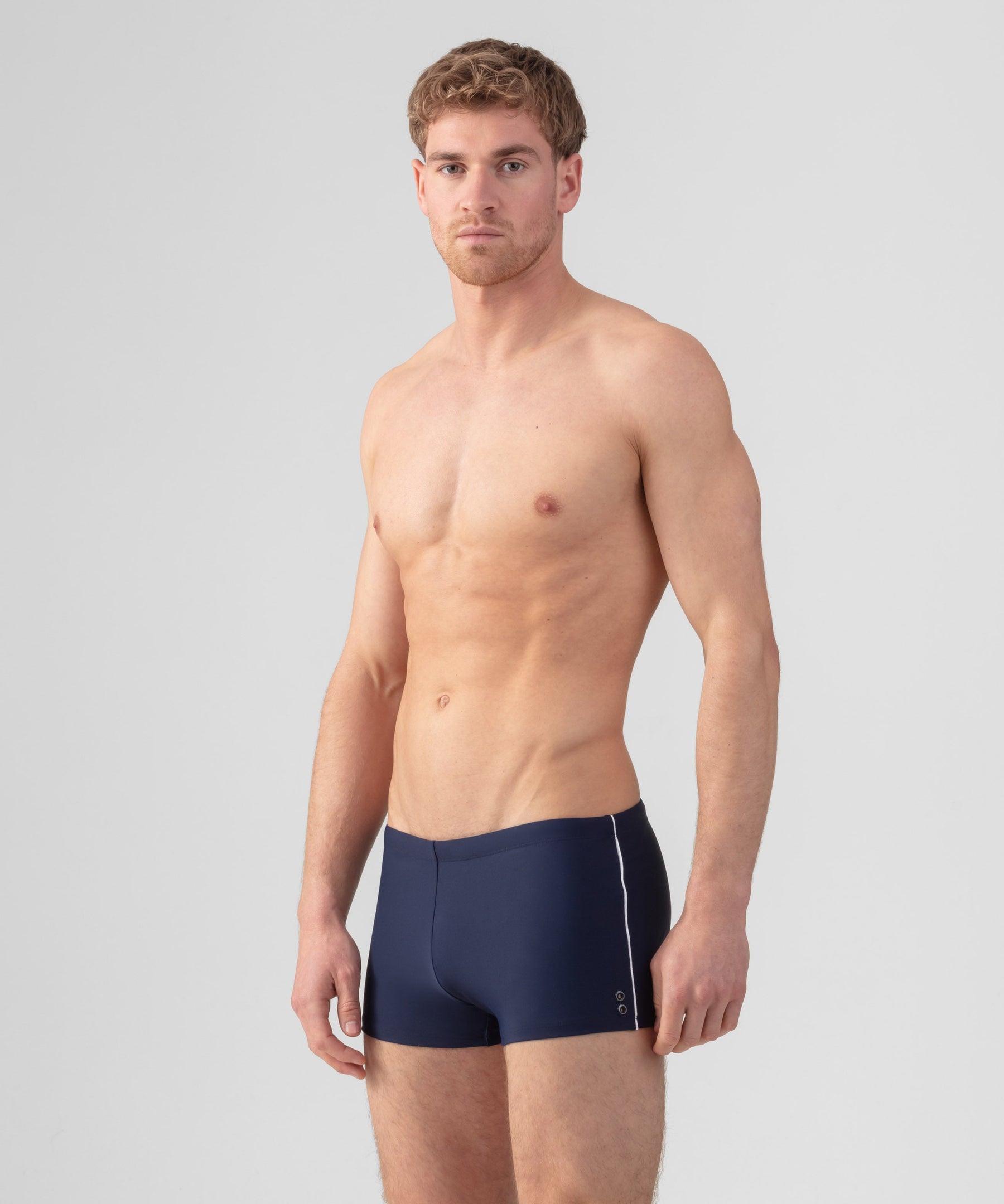 Swim Trunks with Side Pipings: Navy