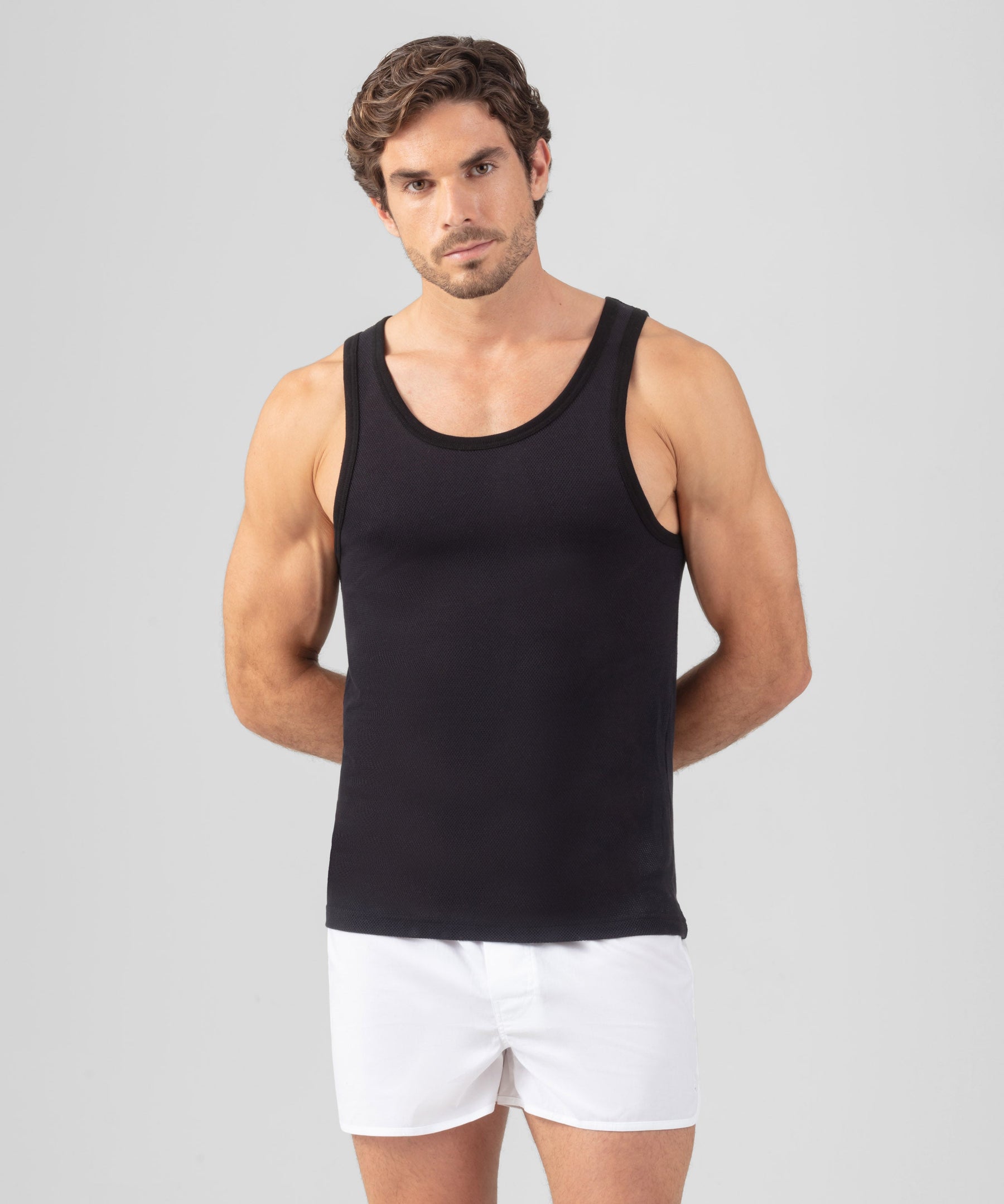 Cotton Mesh Tank Top: Black