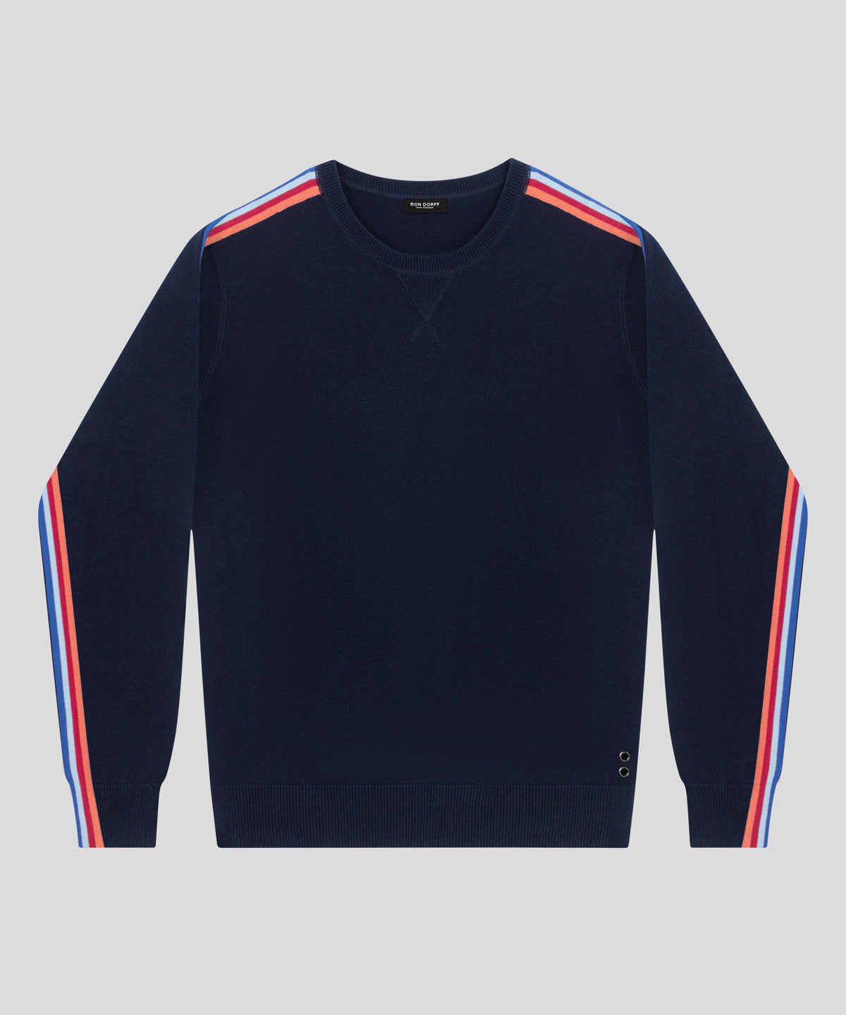 Cotton Cashmere Sweatshirt w Side Stripes: Navy