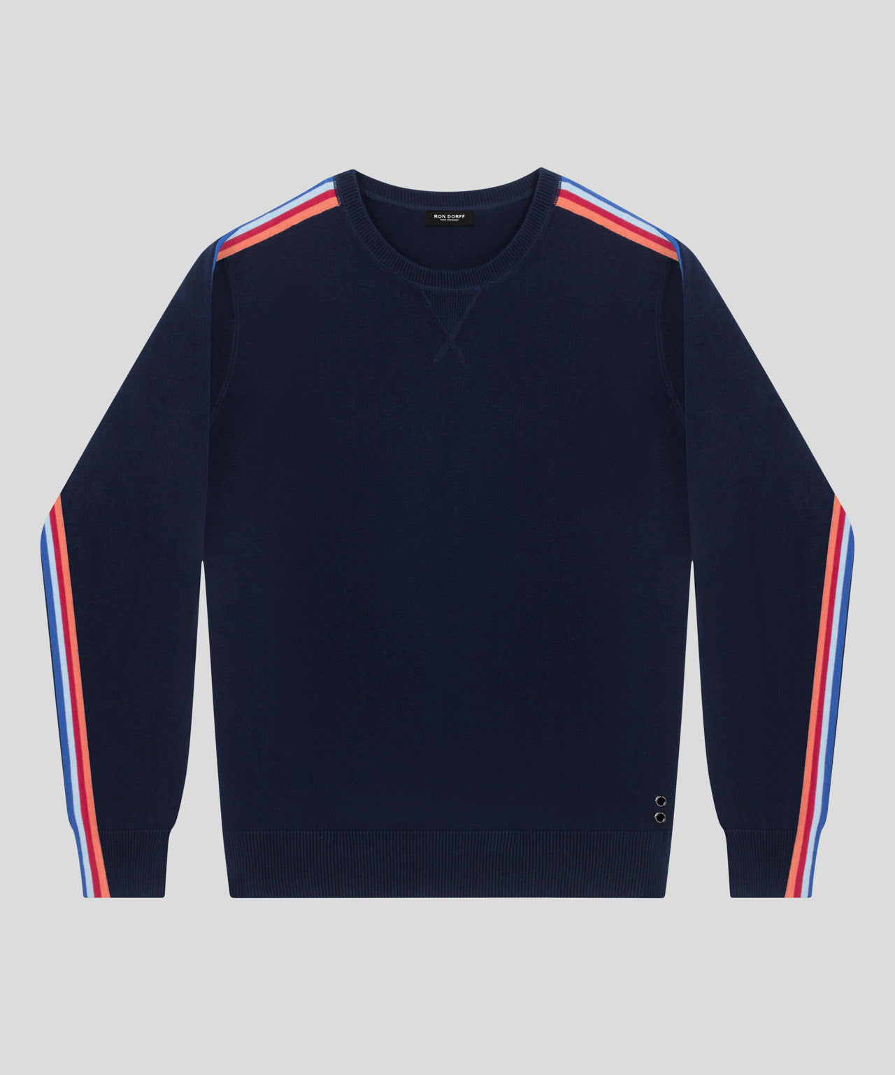 Cotton Cashmere Sweatshirt w Side Stripes: Navy