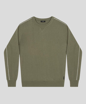 Cotton Silk Sweatshirt w Piping: Olive Green