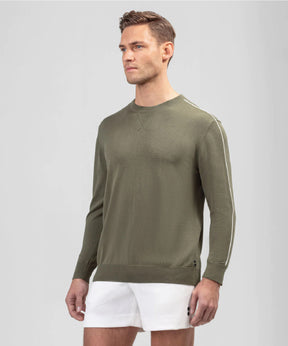 Cotton Silk Sweatshirt w Piping: Olive Green