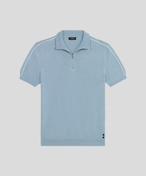 Cotton Silk RD Polo w Piping: Dusty Blue