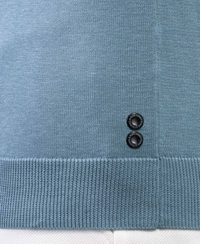 Cotton Silk RD Polo w Piping: Dusty Blue