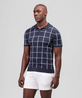 Cotton RD Tennis Polo w Checkers: Navy