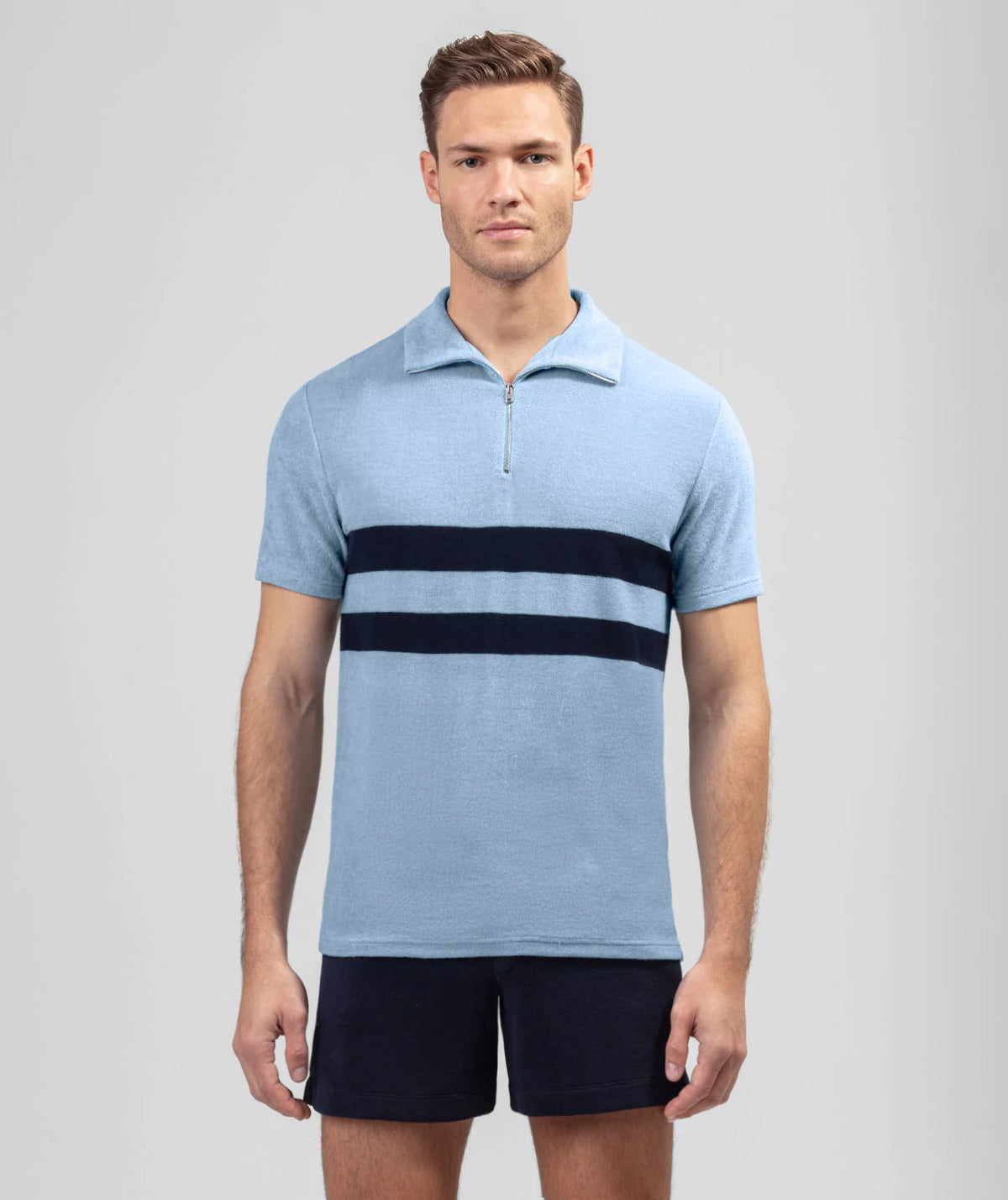 Terry Cotton RD Polo Stripes: Dusty Blue