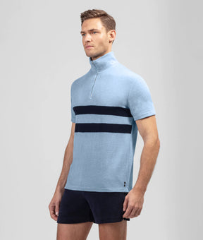 Terry Cotton RD Polo Stripes: Dusty Blue