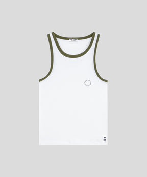 Ribbed Sports Tank Top: Olive Green / White