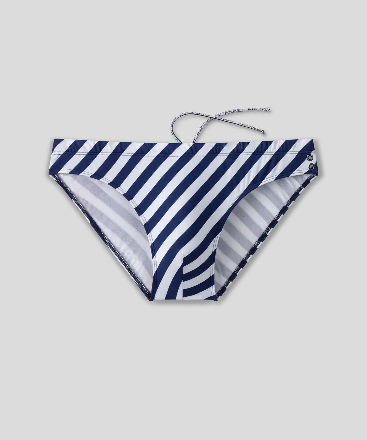 Slim Swim Briefs w. Diagonal Stripes: Navy/White