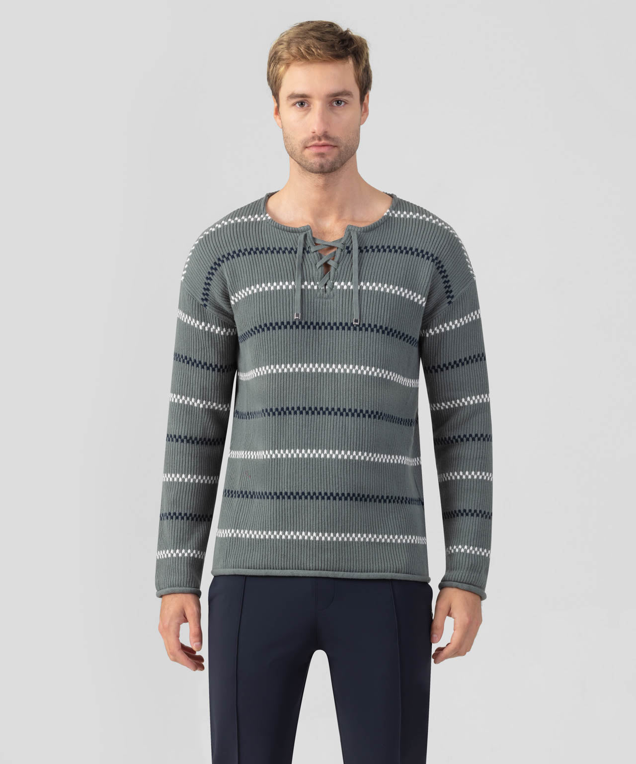 Swedish Fisherman Cotton Sweater: Green Shadow